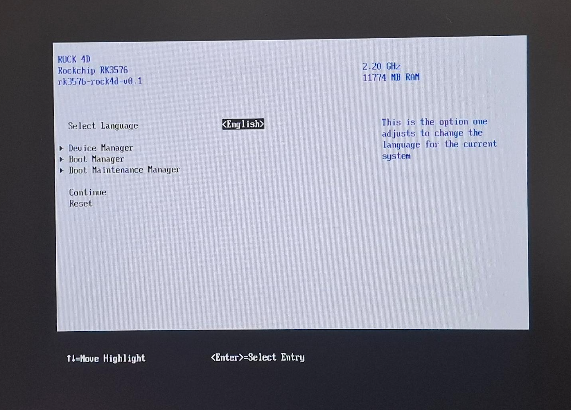UEFI front page on ROCK 4D