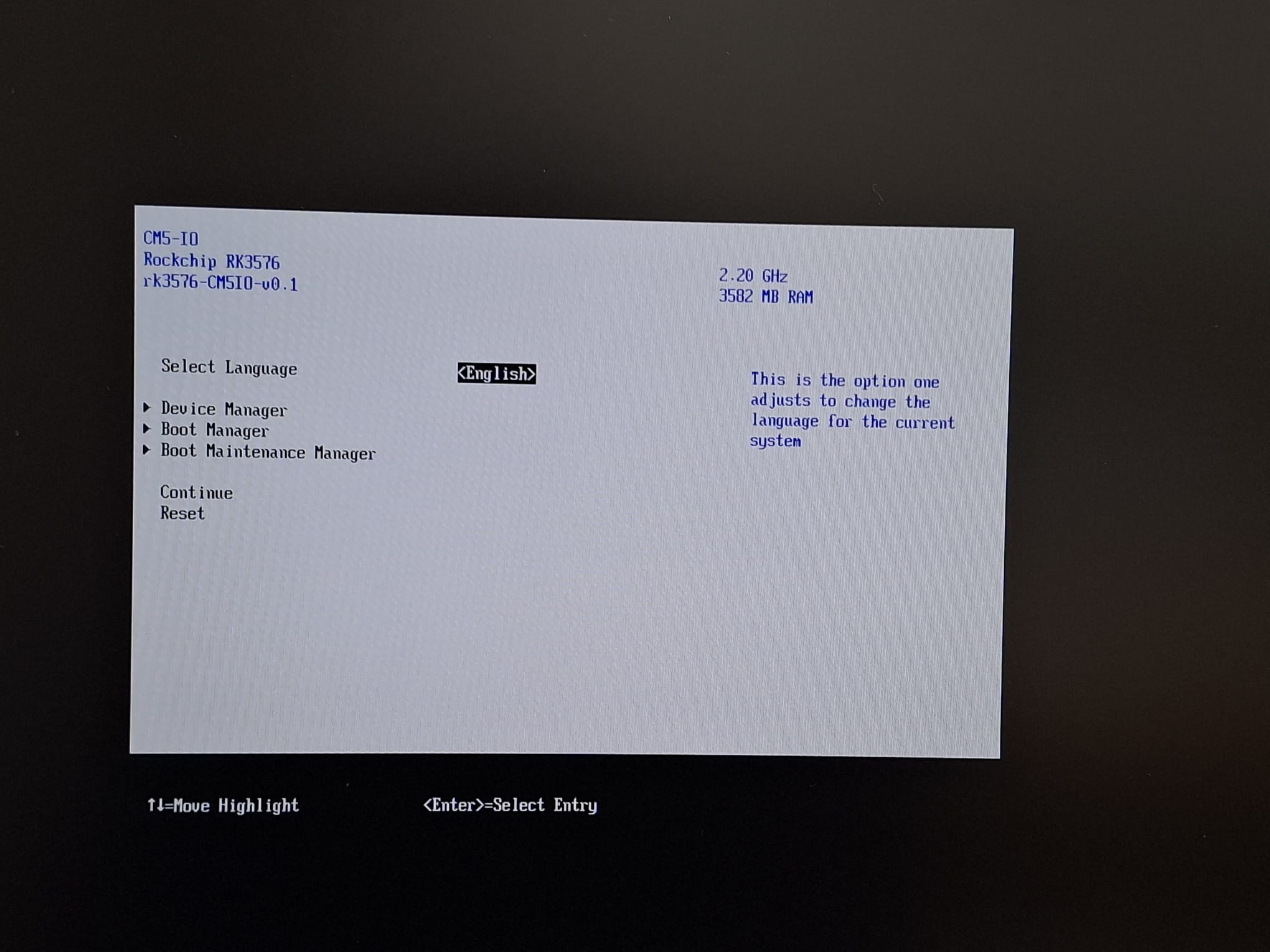 UEFI front page on CM5-IO